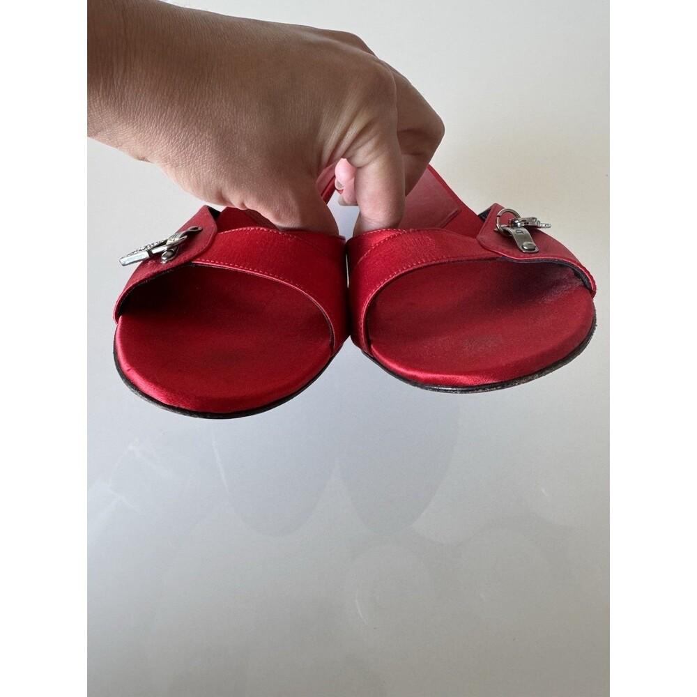 Vintage Dior Galliano Red Satin Lock & Key Mules EU 37.5 Authentic Shoes Y2K - Picture 7 of 11